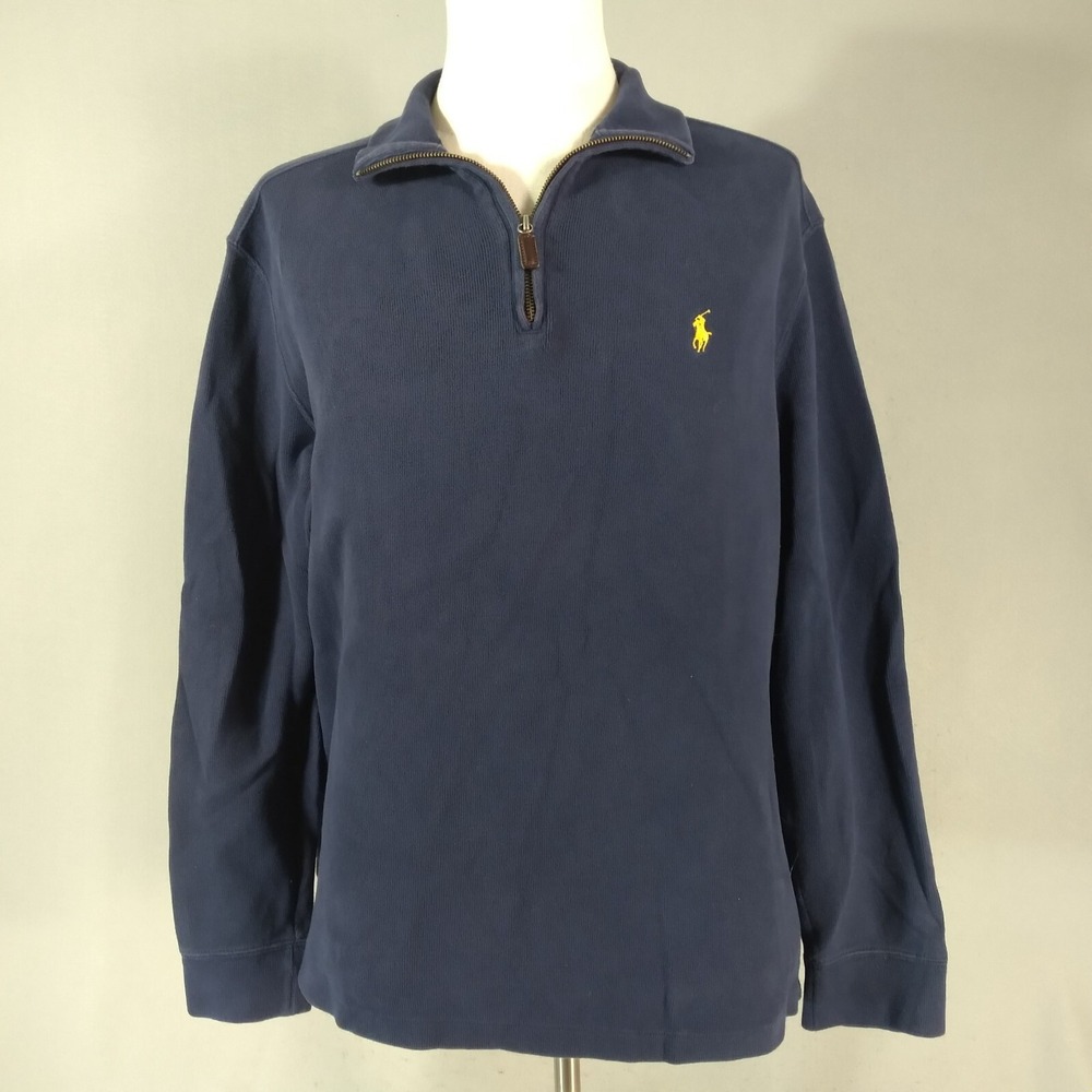 Polo Ralph Lauren Sweater Mens L Blue 1/4 Zip Pullover Classic Heavy Cotton Logo